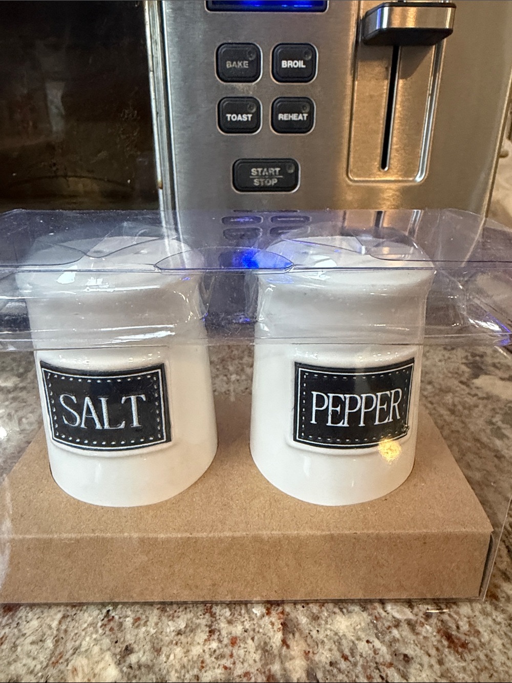 White Ceramic Salt and Pepper Shakers with Chalkboard Labels - Unbranded
